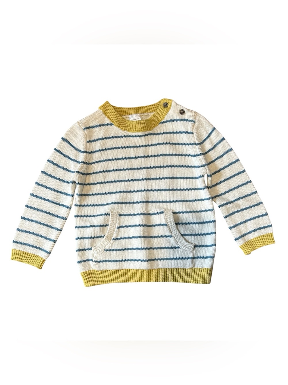 Carter's Cream Stripe Sweater with Blue Lines & Yellow Trim - Picture 1 of 3